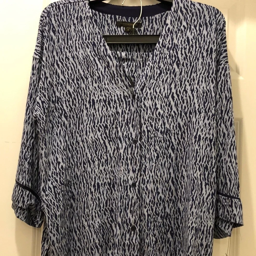 DONNA KARAN 2-pc PAJAMA SET NAVY/GRAY NWT sz XL